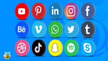 3D Social Media Icons png Pack of Facebook, Youtube, Linked in, Tiktok, Instagram, Twitter, Tumblr, Pinterest, Vimeo, Spotify, Whatsapp, Skype, Snapchat, Dribble and Behance