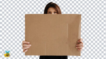 Girl Holding a card board PNG