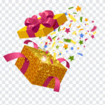 Gift Box With Confetti PNG