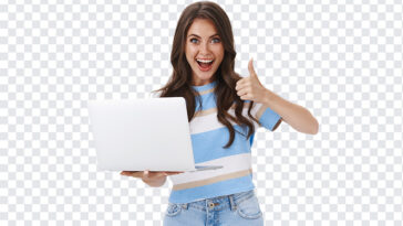 Girl with Laptop Thumbs Up, Girl with Laptop Thumbs Up PNG, Girl with Laptop, PNG Images, Transparent Files, png free, png file,