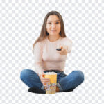 Girl with Remote and Popcorn, Girl with Remote and, Girl with Remote and Popcorn PNG, Girl with Remote, PNG Images, Transparent Files, png free, png file,