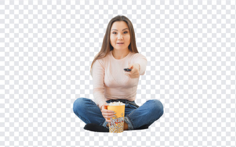Girl with Remote and Popcorn, Girl with Remote and, Girl with Remote and Popcorn PNG, Girl with Remote, PNG Images, Transparent Files, png free, png file,