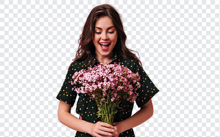 Happy Girl With Flower Bouquet, Happy Girl With Flower, Happy Girl With Flower Bouquet PNG, Happy Girl With, PNG, PNG Images, Transparent Files, png free, png file,