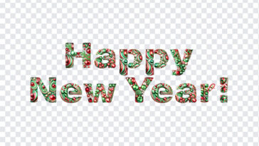 Happy New Year Design, Happy New Year with Holiday Ornaments, Happy New Year Text, PNG, PNG Images, Transparent Files, png free, png file, Free PNG, png download,