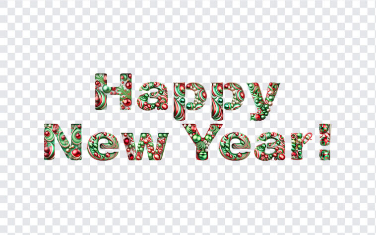 Happy New Year Design, Happy New Year with Holiday Ornaments, Happy New Year Text, PNG, PNG Images, Transparent Files, png free, png file, Free PNG, png download,