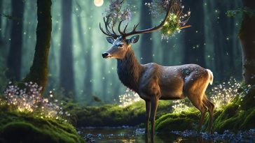 Magical Deer Aesthetic Wallpaper, Magical Deer, Aesthetic Wallpaper, Magical Scenery, Cinematic, Deer, Wallpaper, Free Wallpaper, Free Downloads, Graphic Design, Textures,