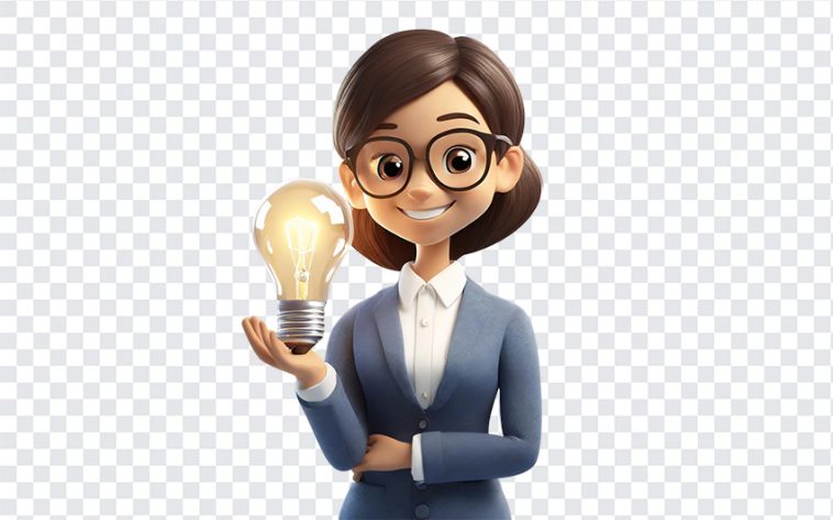 Girl with an Idea Bulb, Girl with an Idea, Girl with an Idea Bulb PNG, Idea Bulb PNG, PNG, PNG Images, Transparent Files, png free, png file, Free PNG, png download,