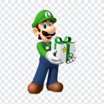 Luigi with a Gift, Luigi with a Gift PNG, Luigi, Mario Brothers, Super Mario, PNG, PNG Images, Transparent Files, png free, png file, Free PNG, png download,