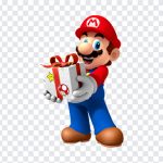 Mario with a Gift, Super Mario, Mario with a Gift PNG, Mario Brothers, PNG, PNG Images, Transparent Files, png free, png file, Free PNG, png download,