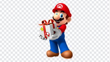 Mario with a Gift, Super Mario, Mario with a Gift PNG, Mario Brothers, PNG, PNG Images, Transparent Files, png free, png file, Free PNG, png download,