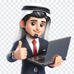 Arabic Cartoon Character with Laptop, Arabic Cartoon Character with Laptop PNG, Arabic Cartoon Character, Arabic Character, Arabic, Muslim, PNG, PNG Images, Transparent Files, png free, png file, Free PNG, png download,