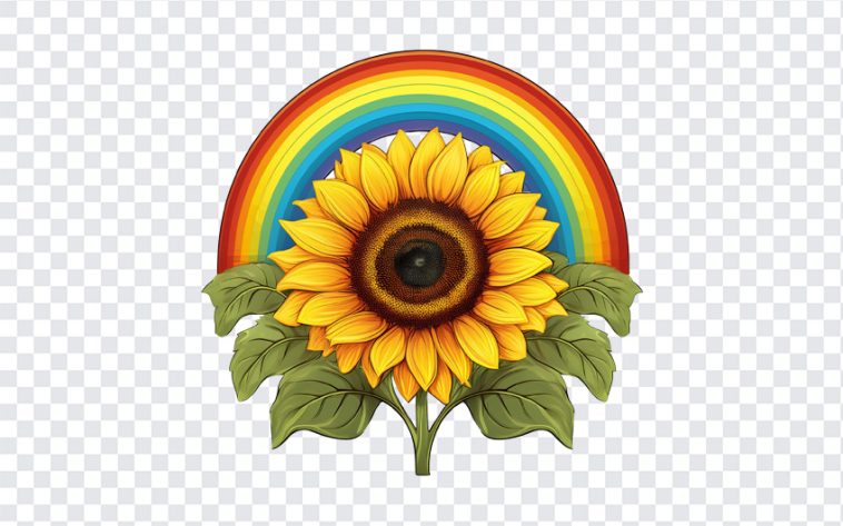 Sunflower with Rainbow, Sunflower with Rainbow PNG, Sunflower, Rainbow PNG, Sunflower PNG, PNG, PNG Images, Transparent Files, png free, png file, Free PNG, png download,