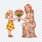 Daughter giving flower to Mother, Daughter giving flower to Mother PNG, Daughter giving flower, Mother and Daughter PNG, Illustration, PNG, PNG Images, Transparent Files, png free, png file, Free PNG, png download,