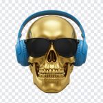 Skull with Headphones Emoji, Skull PNG, Golden Skull with Headphones, Skull with Headphones, Skull with Headphones Emoji PNG, Skull Emoji, Emoji, PNG, PNG Images, Transparent Files, png free, png file, Free PNG, png download,