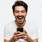 Laughing at Mobile, A Guy Laughing, A Guy Laughing looking at Mobile PNG, Laughing PNG, PNG, PNG Images, Transparent PNG Images, png free, png file, Free PNG, png download,