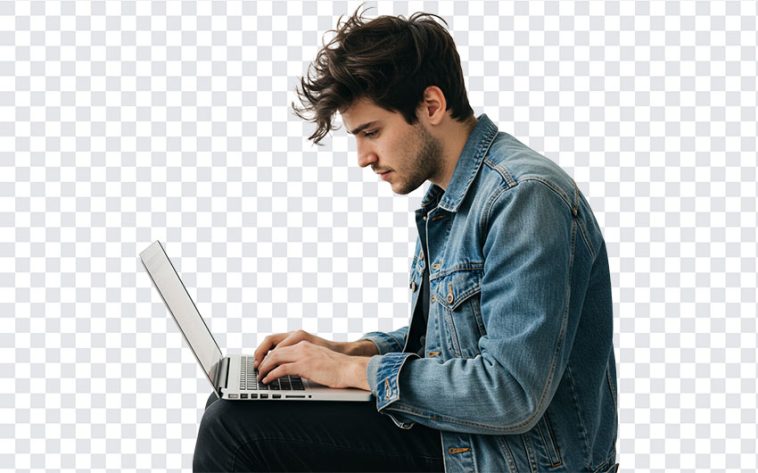 Young Man Using Laptop, Laptop PNG, Man Using Laptop PNG, Young Man Using Laptop PNG, Young Man, PNG, PNG Images, Transparent Files, png free, png file, Free PNG, png download,