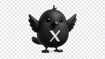 3D black bird with Twitter X logo on a transparent background