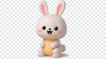 3D cute happy bunny character with a joyful expression isolated on transparent background