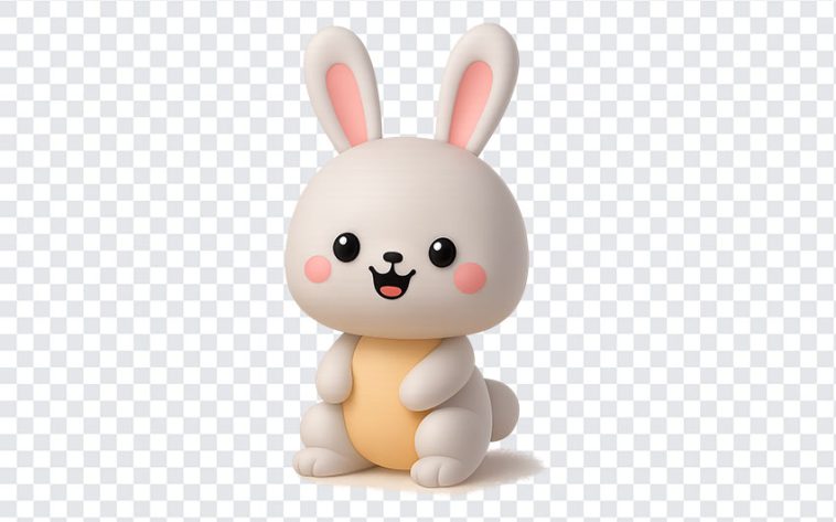3D cute happy bunny character with a joyful expression isolated on transparent background