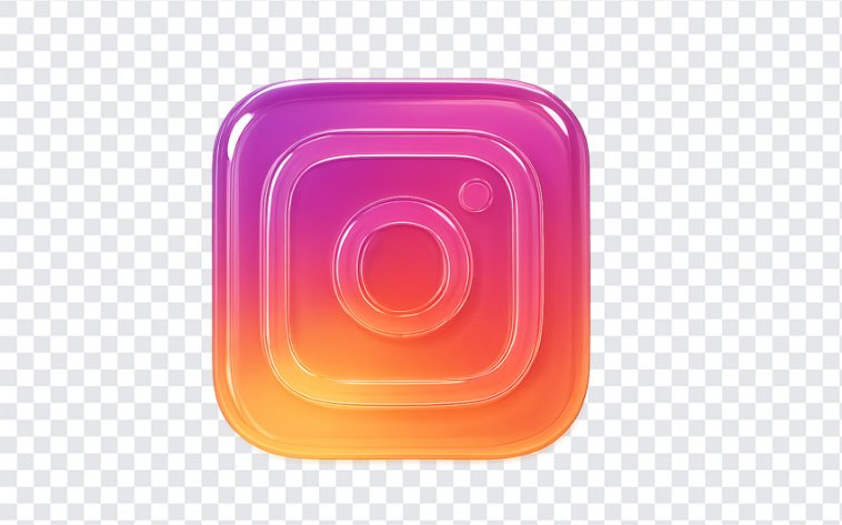 3D glass Instagram logo on a transparent background