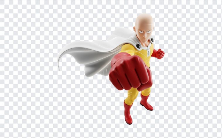 3D One Punch Man Saitama character model isolated on transparent background