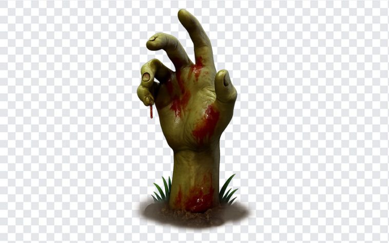 3D zombie hand with blood dripping, realistic texture, perfect for Halloween designs
