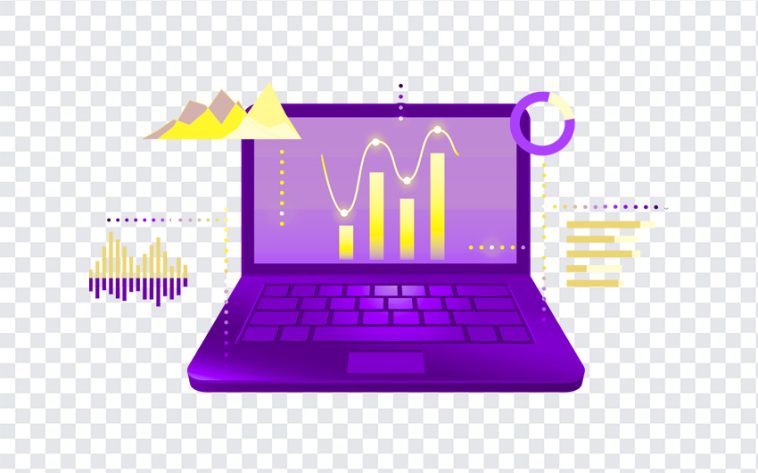 Analyzing graphs with charts and data visualization on a transparent background