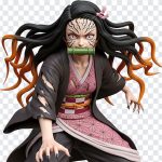 Angry Nezuko Kamado in demon form with fierce expression and dynamic pose on transparent background