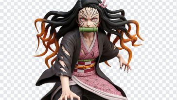 Angry Nezuko Kamado in demon form with fierce expression and dynamic pose on transparent background