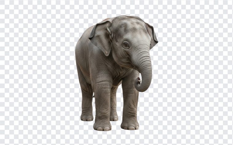 Cute baby elephant illustration in a playful pose on a transparent background
