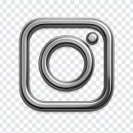 Chrome Instagram logo icon with a sleek design isolated on transparent background