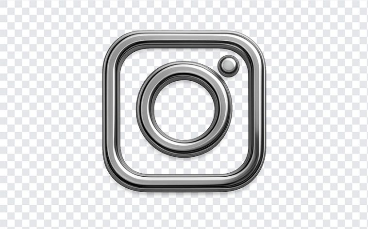 Chrome Instagram logo icon with a sleek design isolated on transparent background