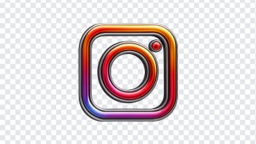 Chrome textured Instagram logo with a modern finish on a transparent background