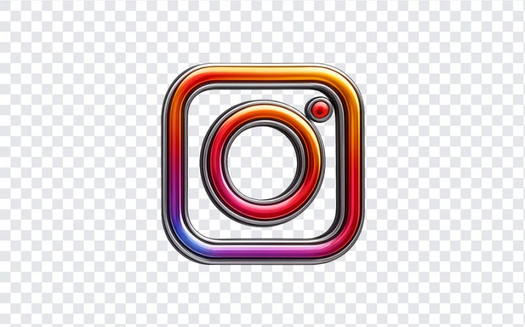 Chrome textured Instagram logo with a modern finish on a transparent background