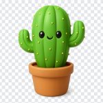 Cute 3D cactus character with a smiling face on a transparent background