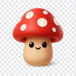 Cute 3D mushroom character with vibrant colors isolated on transparent background