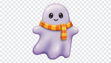 Adorable cartoon ghost character with a friendly expression on transparent background