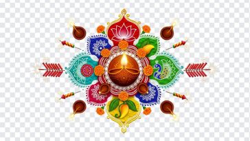 Colorful Divali artwork featuring traditional motifs and vibrant patterns on transparent background