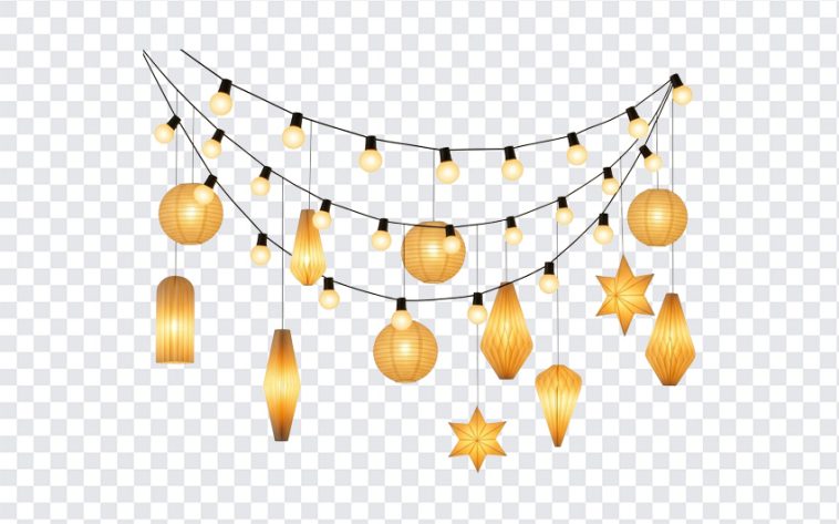 Colorful Diwali lights decoration with vibrant hues and intricate designs on a transparent background