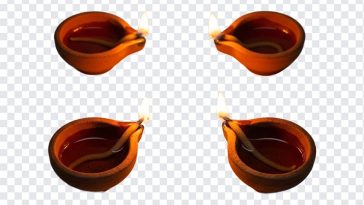 Colorful Diya set with intricate designs isolated on transparent background