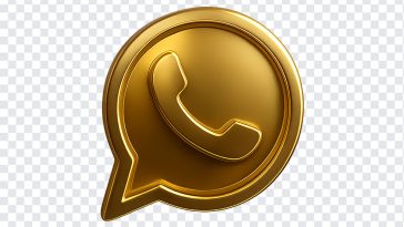 Gold WhatsApp logo icon on transparent background for branding and marketing