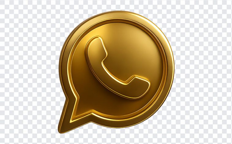 Gold WhatsApp logo icon on transparent background for branding and marketing