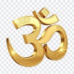 Golden Om symbol with intricate design on transparent background for spiritual themes