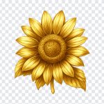Vibrant golden sunflower with detailed petals isolated on transparent background