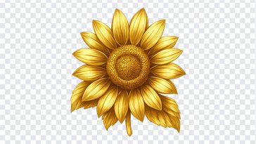Vibrant golden sunflower with detailed petals isolated on transparent background