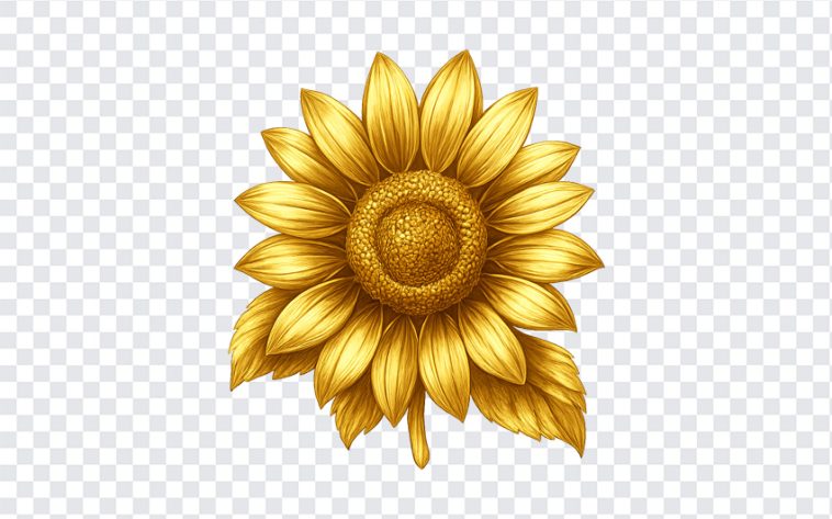Vibrant golden sunflower with detailed petals isolated on transparent background
