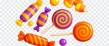Colorful Halloween candy collection in various shapes and sizes isolated on transparent background
