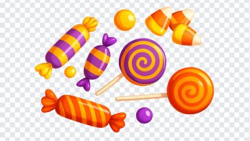 Colorful Halloween candy collection in various shapes and sizes isolated on transparent background