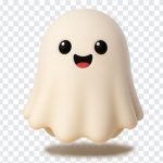 Cute Halloween ghost character illustration with a playful expression on transparent background