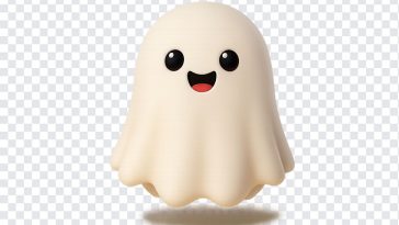 Cute Halloween ghost character illustration with a playful expression on transparent background